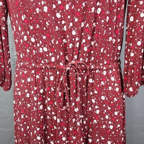 Boden Talia Dress Women Sz 6 Floral Ditsy Print Knit Pockets Burgundy 3/4 Sleeve - Picture 3 of 14